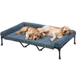 Veehoo CWC2439C Lit surélevé rafraîchissant pour chiens + coussin amovible en peluche moelleuse pour chiens avec tapis de traversin lavable, maille Teslin respirante, pieds antidérapants, 150 x 94 cm,
